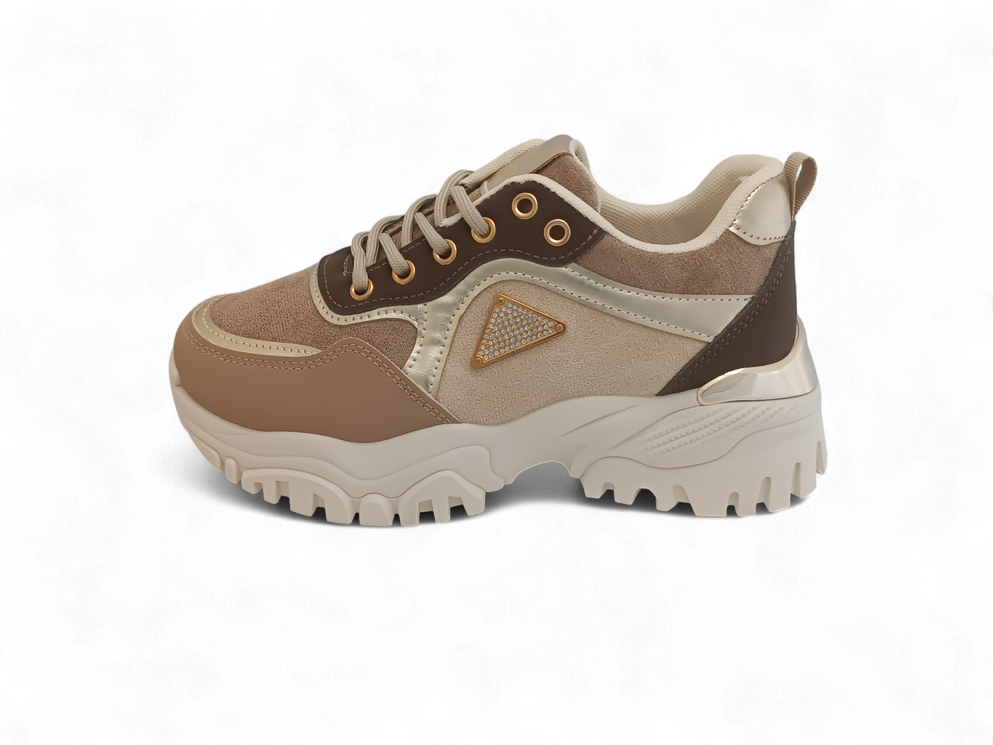 Zapatilla beige con detalles dorados