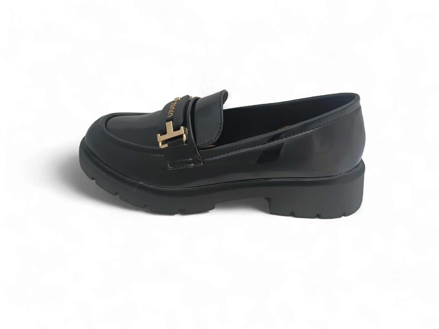 Mocasines Negros Charol con Herraje Dorado