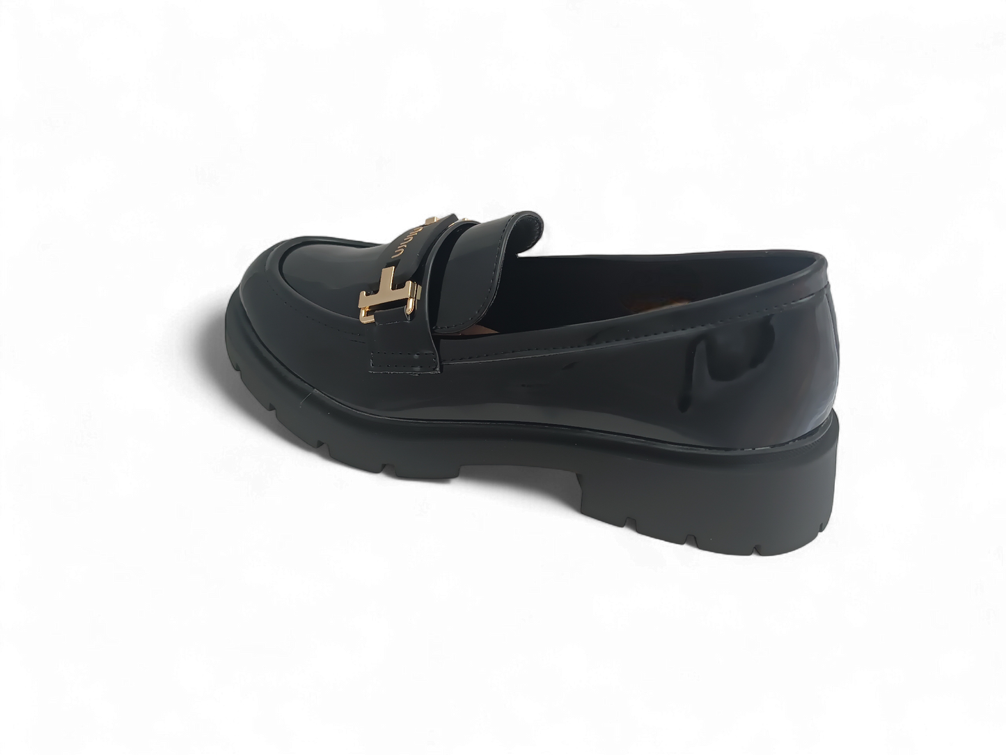 Mocasines Negros Charol con Herraje Dorado