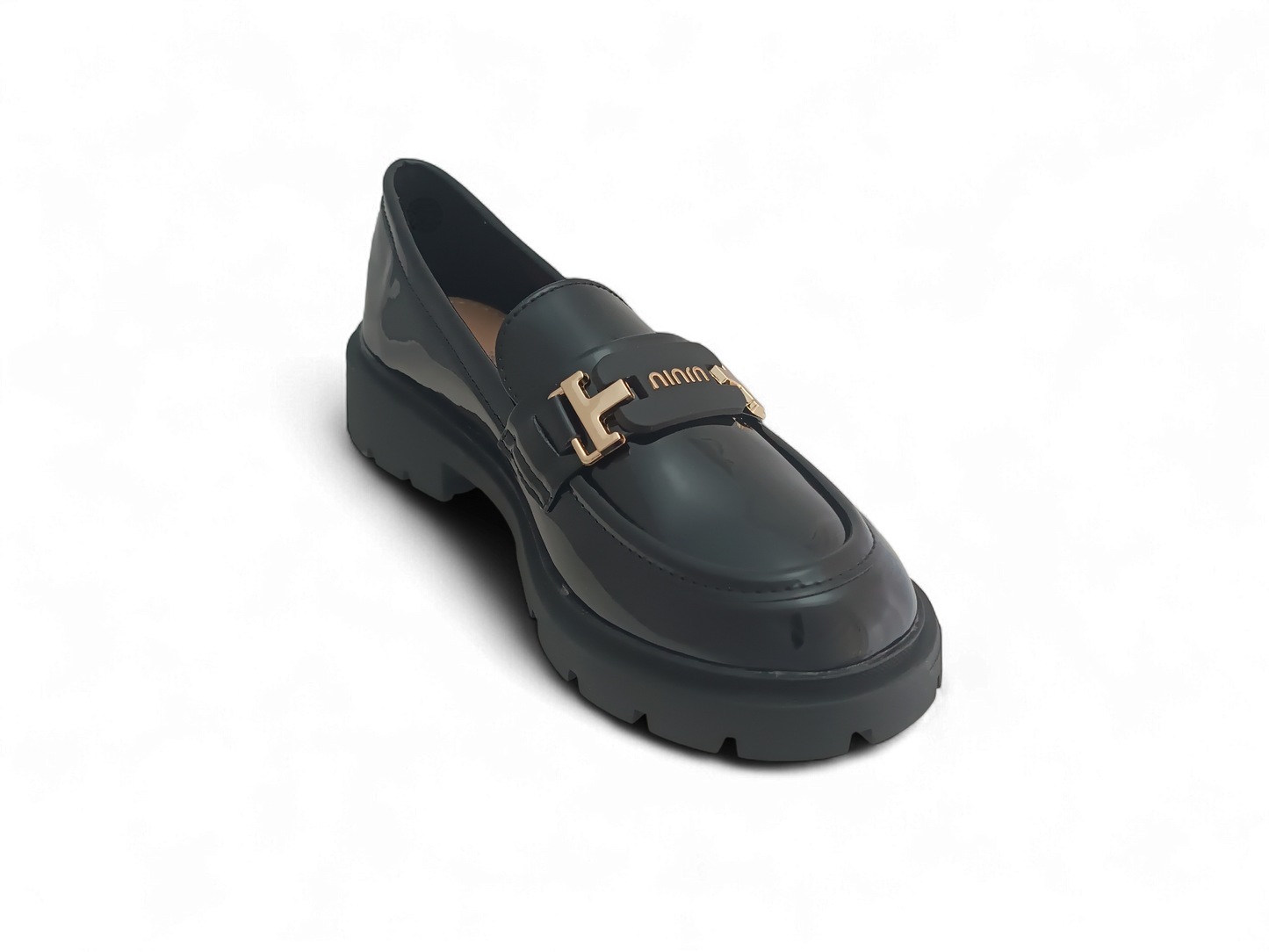 Mocasines Negros Charol con Herraje Dorado