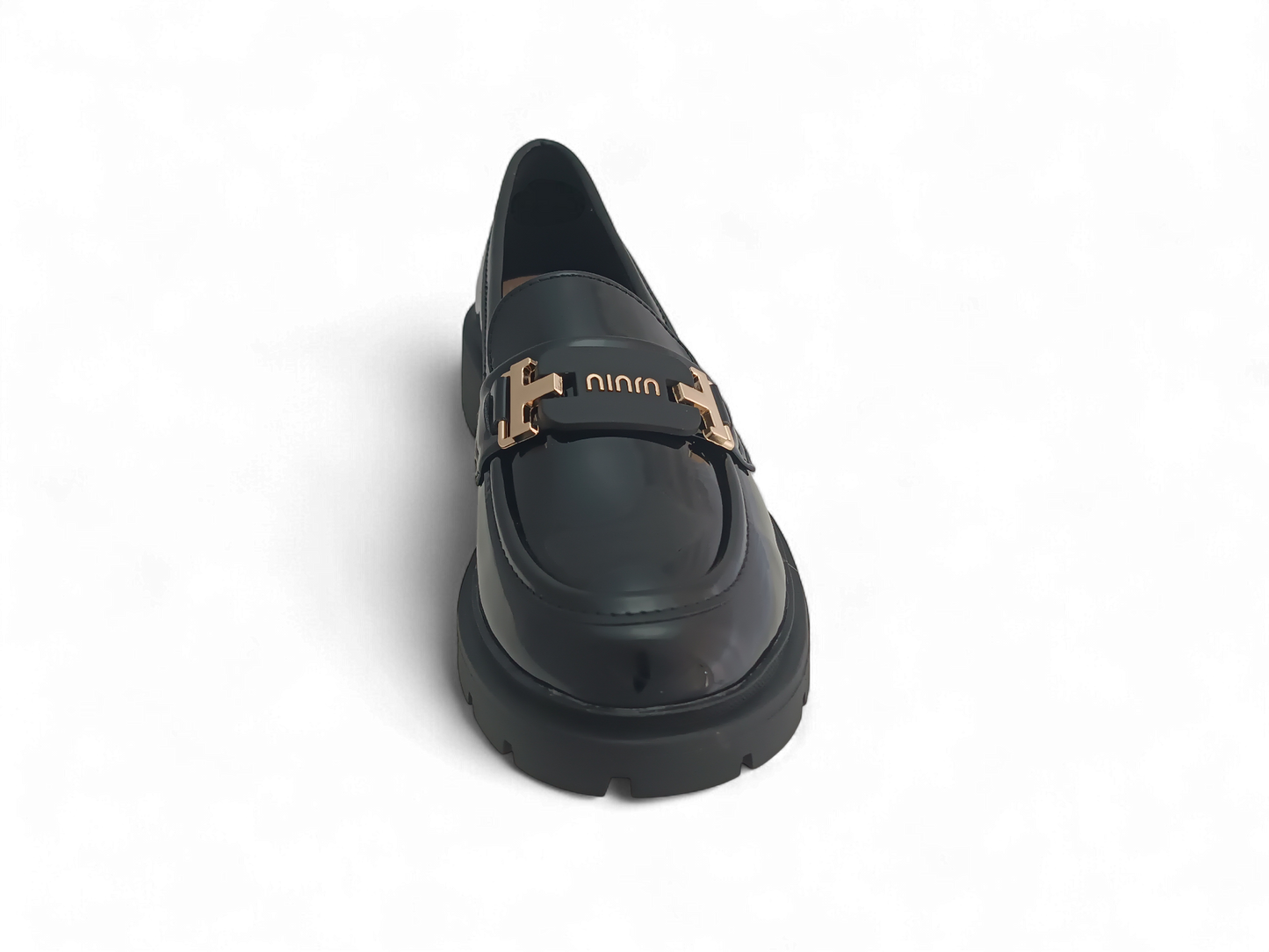 Mocasines Negros Charol con Herraje Dorado