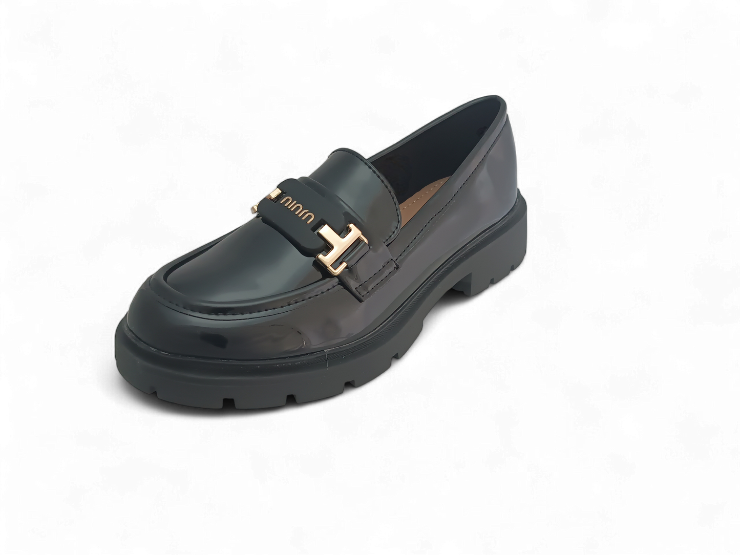 Mocasines Negros Charol con Herraje Dorado