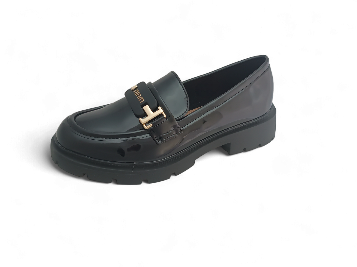 Mocasines Negros Charol con Herraje Dorado