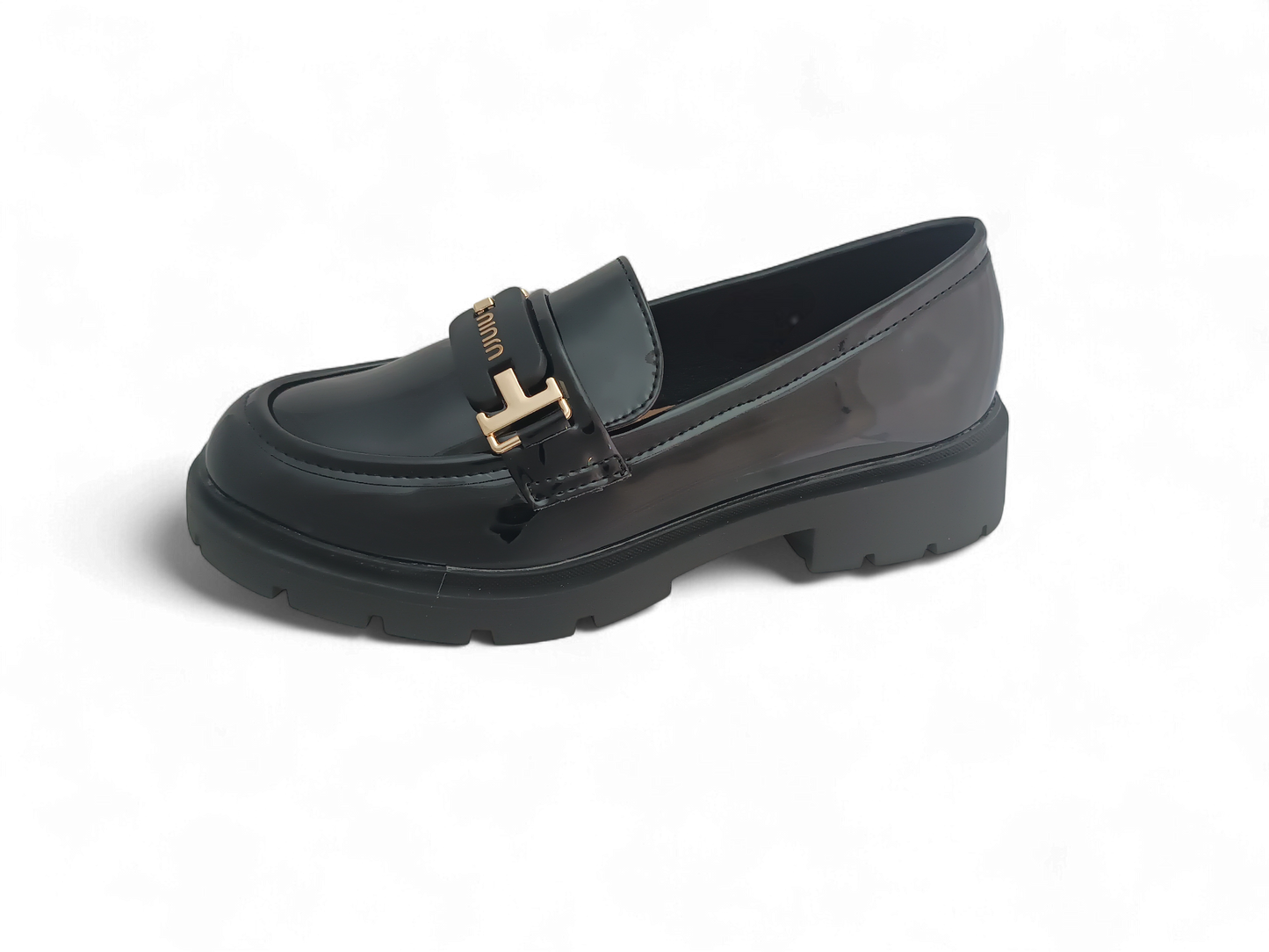 Mocasines Negros Charol con Herraje Dorado