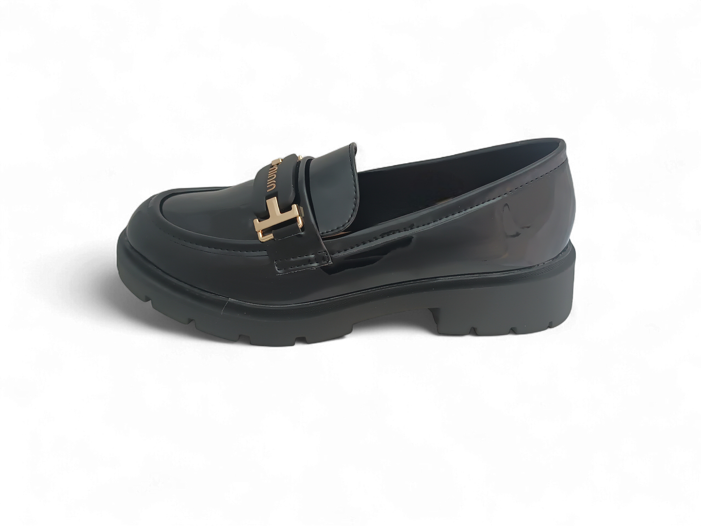 Mocasines Negros Charol con Herraje Dorado