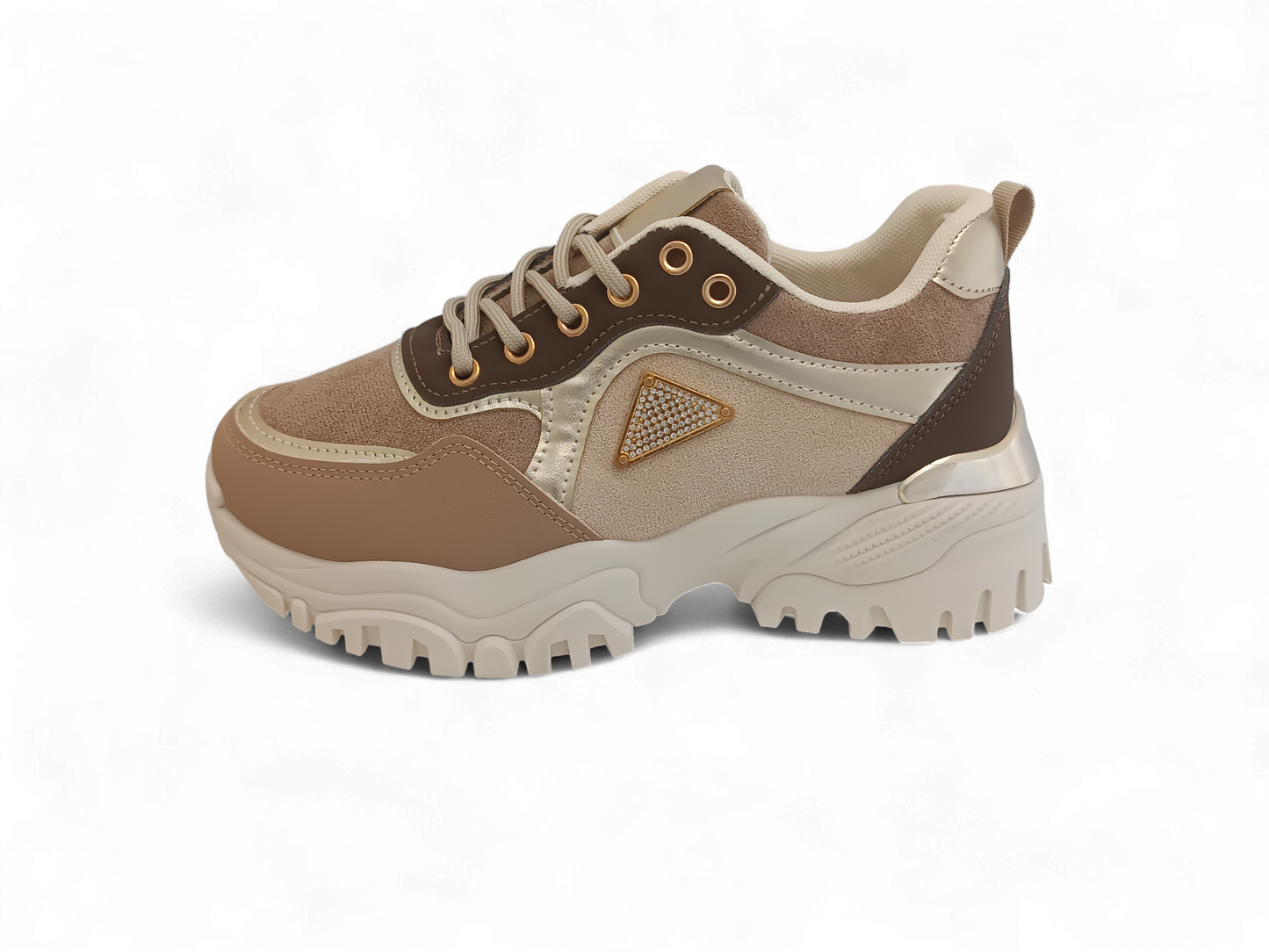 Zapatilla beige con detalles dorados