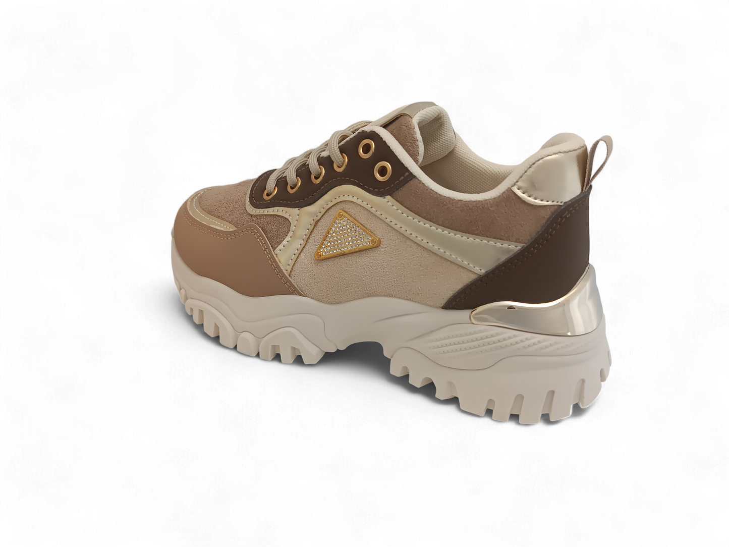 Zapatilla beige con detalles dorados