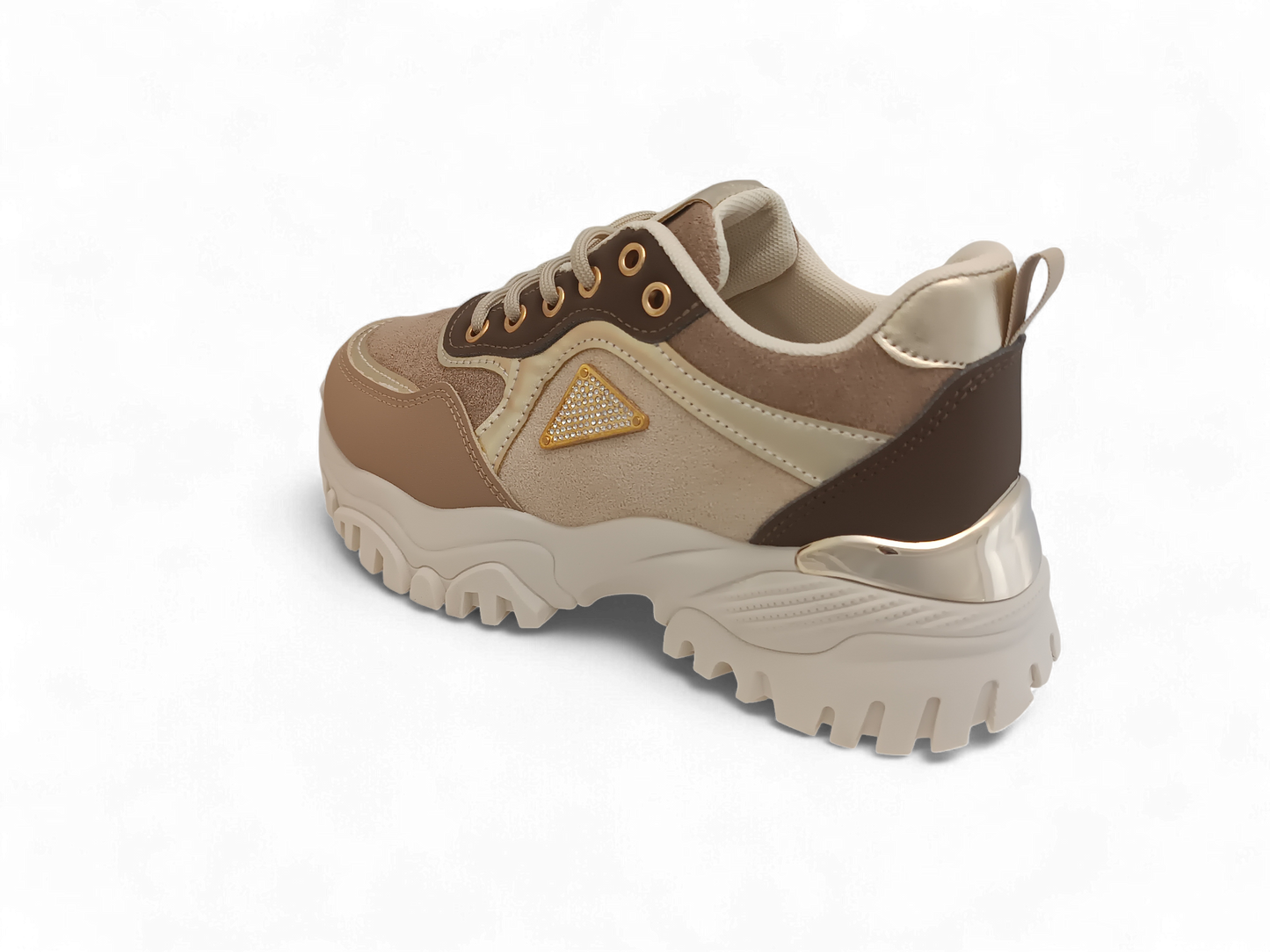 Zapatilla beige con detalles dorados