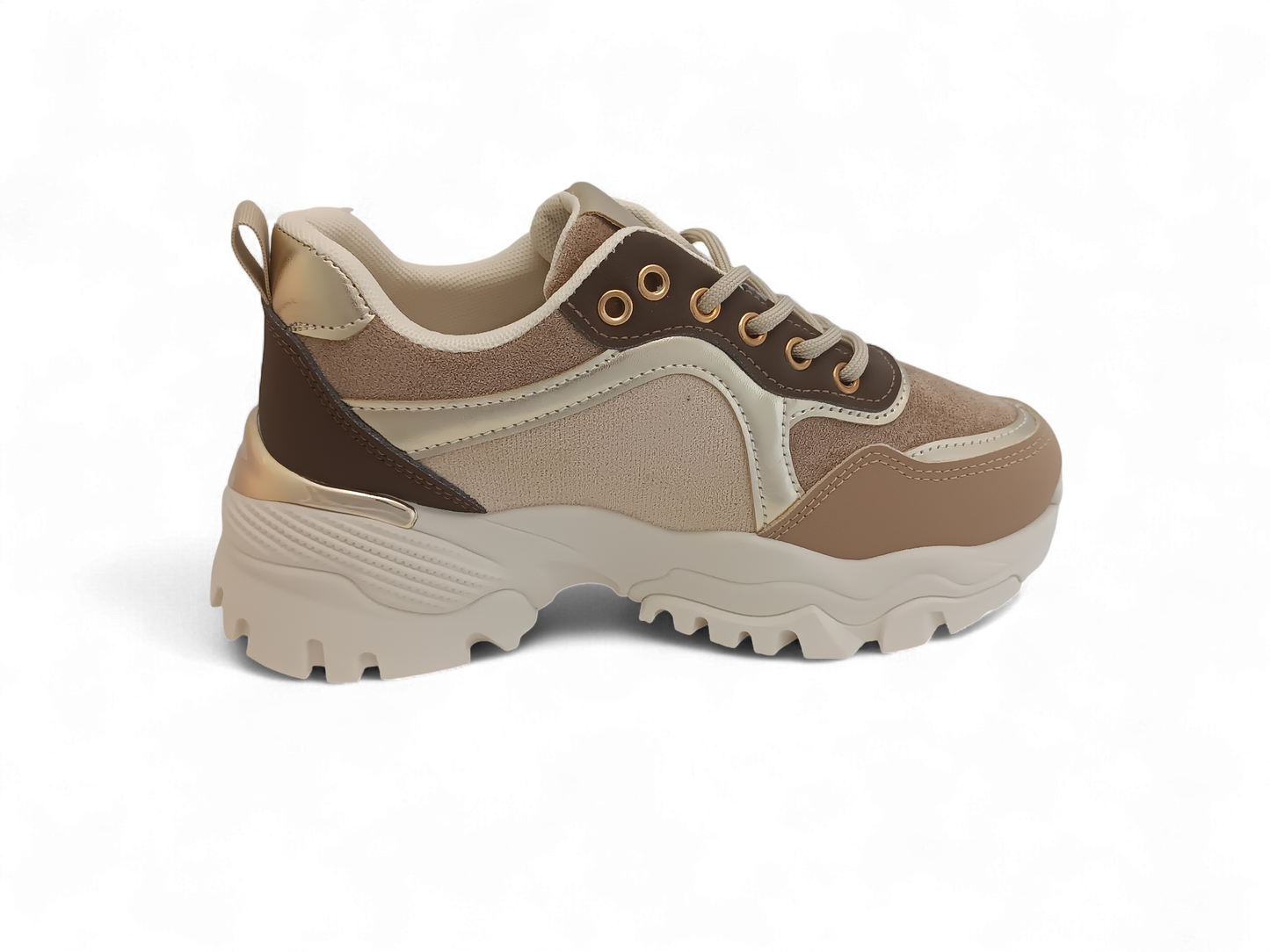 Zapatilla beige con detalles dorados