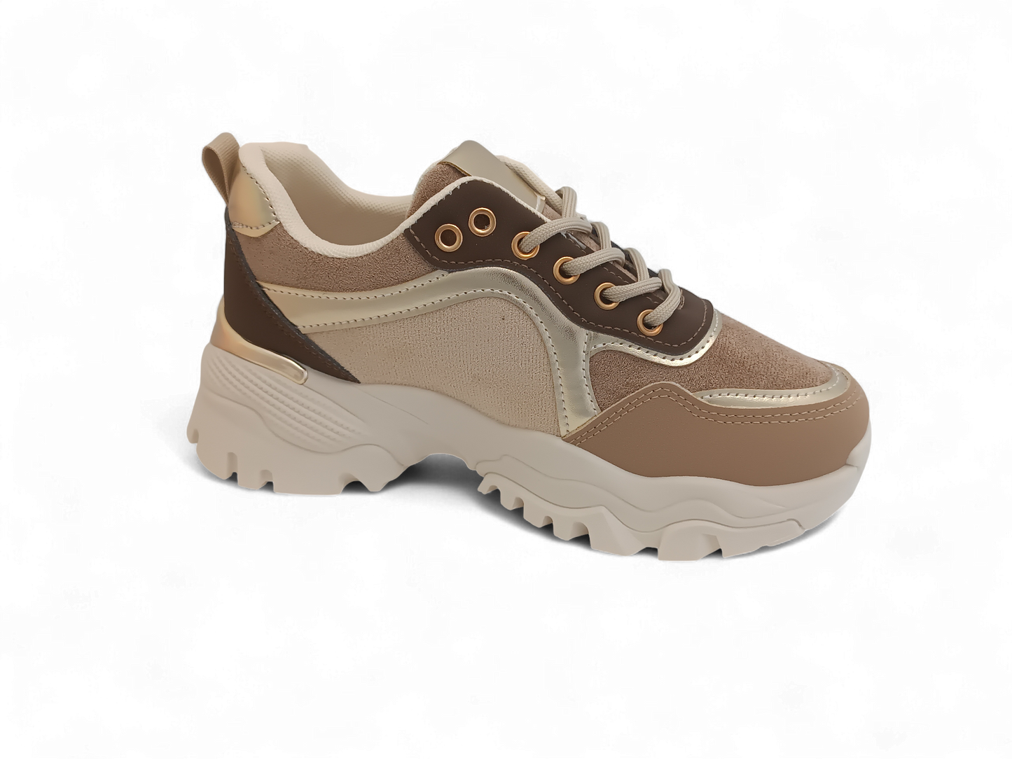 Zapatilla beige con detalles dorados