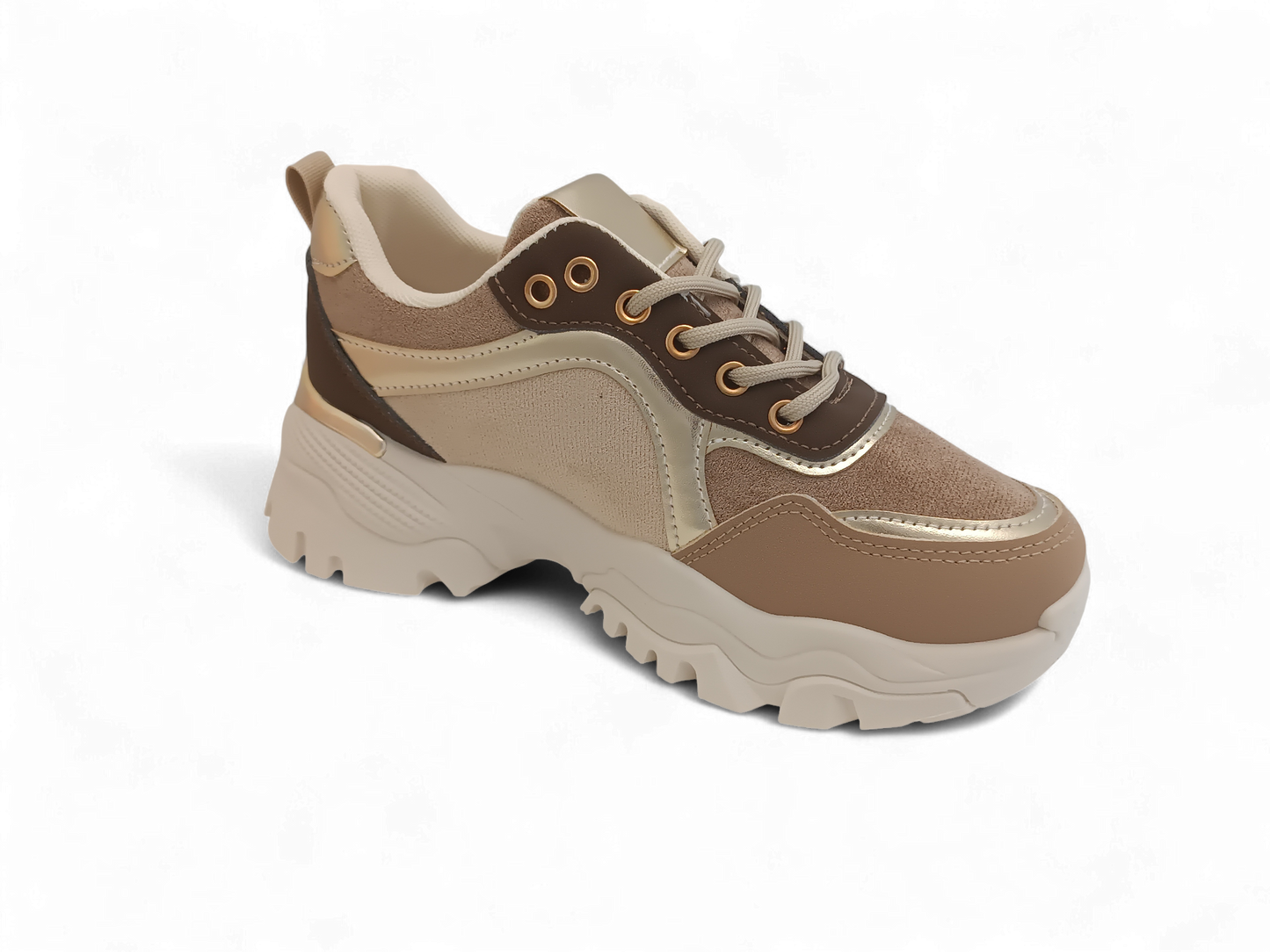 Zapatilla beige con detalles dorados
