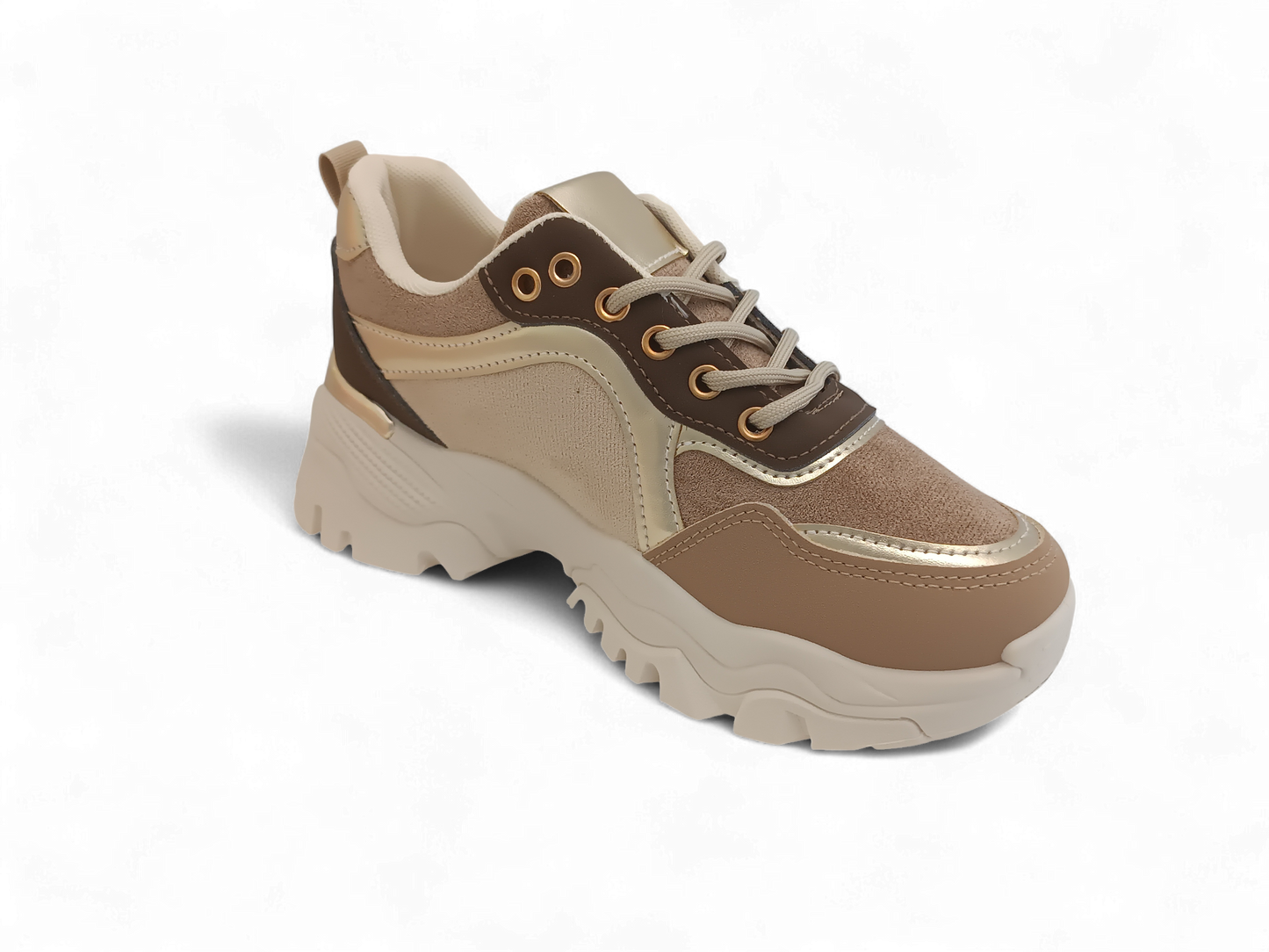 Zapatilla beige con detalles dorados