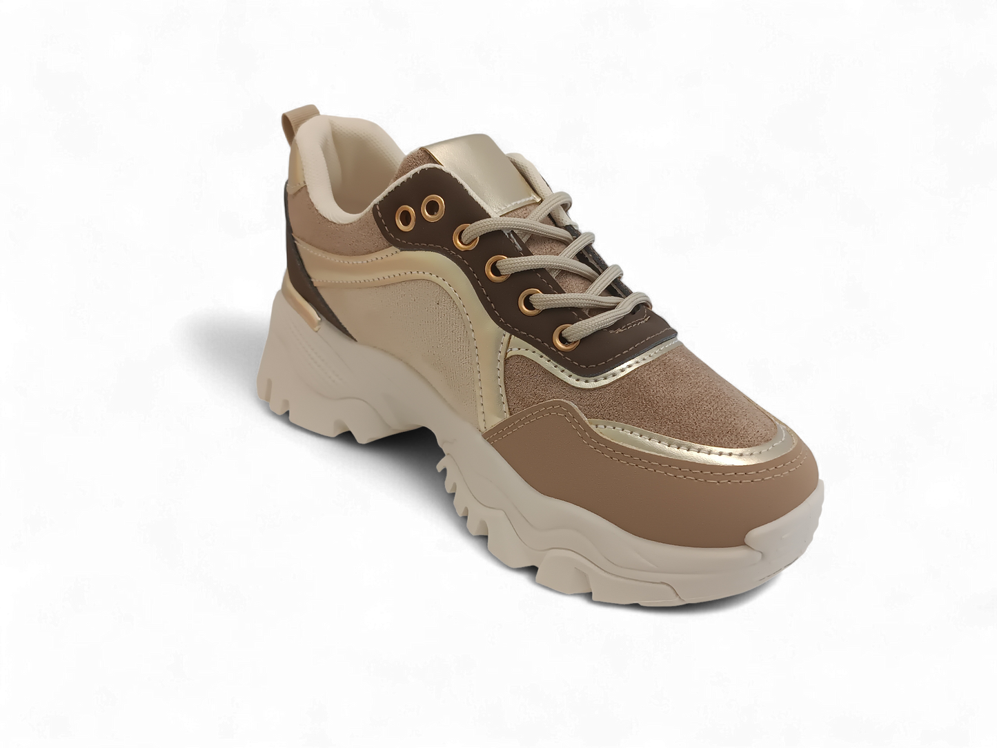 Zapatilla beige con detalles dorados