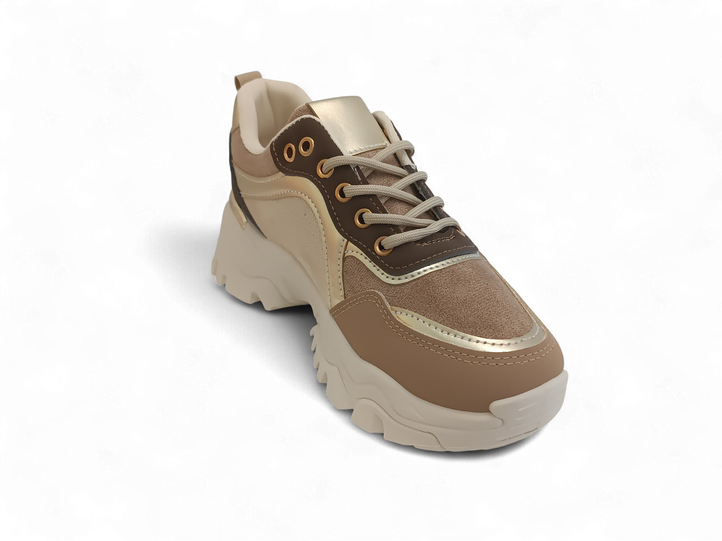 Zapatilla beige con detalles dorados