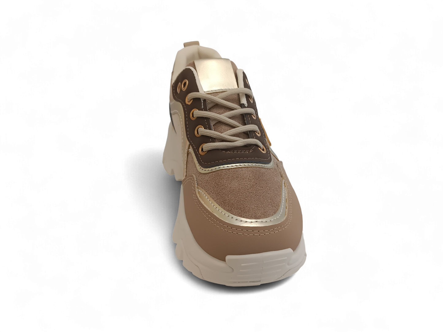 Zapatilla beige con detalles dorados