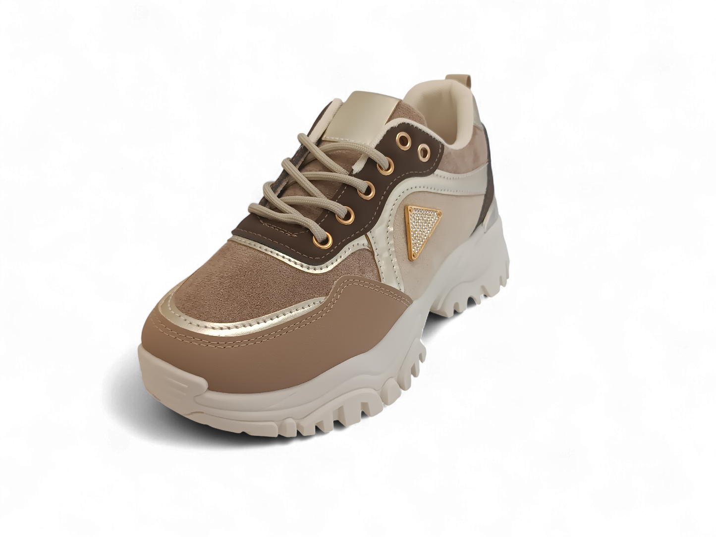 Zapatilla beige con detalles dorados