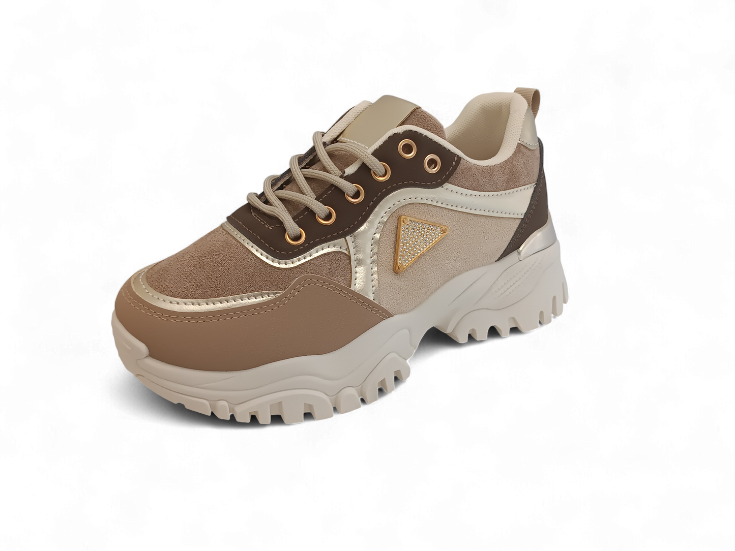 Zapatilla beige con detalles dorados