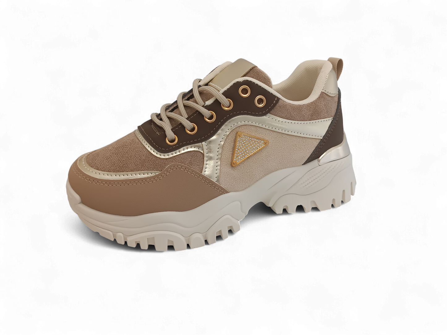 Zapatilla beige con detalles dorados
